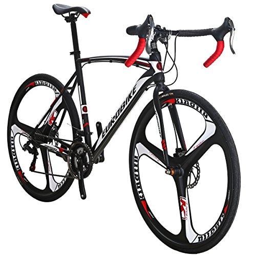 EUROBIKE Road Bike TSM550 21 Speed Dual Disc Brake 54CM 700C 3-Spoke Wheels Black White