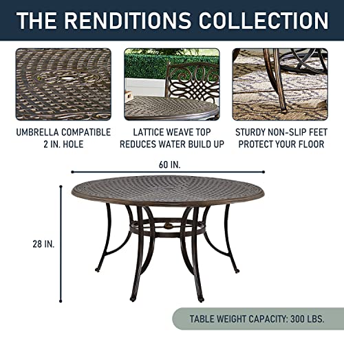 Hanover Renditions 7 Piece Outdoor Dining Set with 60" Round Table and Swivel Chairs Mist
