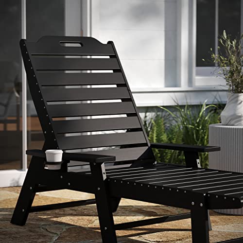 Taylor & Logan Edgley Set of 2 Adjustable Adirondack Loungers with Cup Holder Black