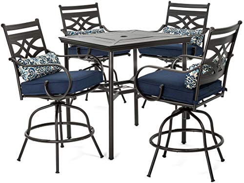 Hanover Montclair 5-Piece Outdoor Dining Set with 4 Swivel Chairs and Square Table Navy