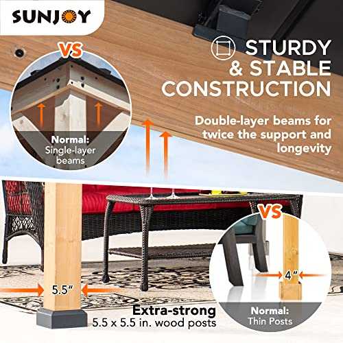 Sunjoy 11x11 ft. Wood Gazebo with Black Steel Hardtop Roof and Natural Wood Frame