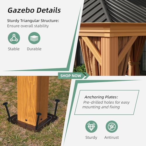 Jolydale Sonegra 10' x 12' Permanent Hardtop Gazebo Brown7