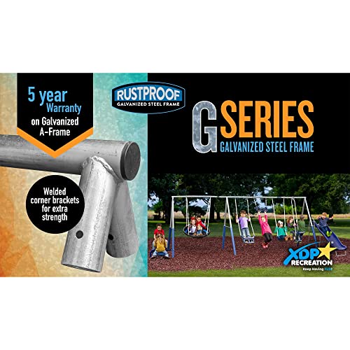 XDP RECREATION Metal A-Frame Kids Swing Set 10-Child Capacity with Slide & 5 Swing Types Silver/Blue
