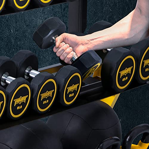 ToughFit 450LBS Dumbbell Set with 3-Tier Rack - PEV Coated Iron Handle - Black & Yellow