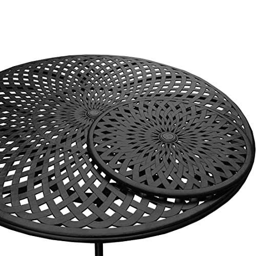 Oakland Living Modern Ornate Outdoor Mesh Aluminum 59" Large Round Patio Lazy Susan Dining Set with Six Chairs Black