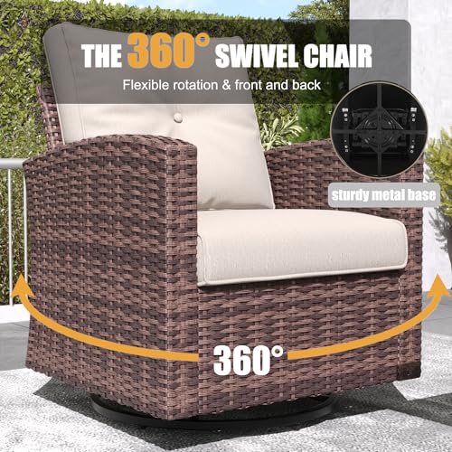 LayinSun 6 Pieces Patio Furniture Set with Swivel Chairs Brown/Beige