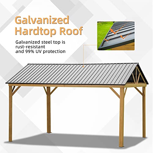 Domi Outdoor Living 12’x14’ Hardtop Aluminum Gazebo with Galvanized Steel Roof Wood Grain