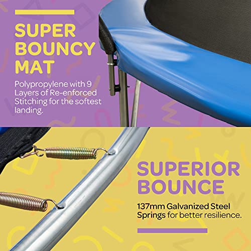 JOYBERRI 14 Ft Trampoline with LED Lights and Safety Enclosure Net Blue