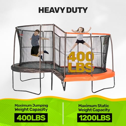 JumpKing 10'x17' Oval Trampoline with Basketball Hoop & Toss Game Black/Orange