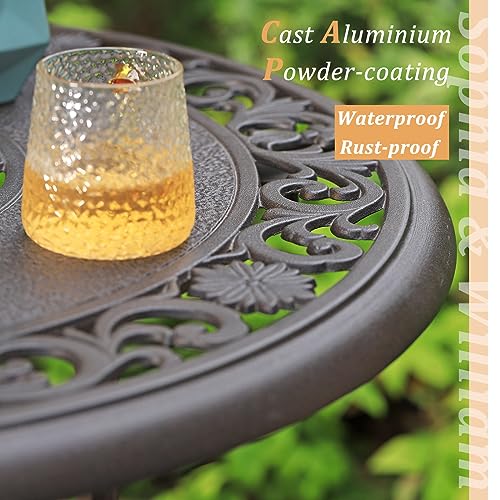 Sophia & William 3-Piece Cast Aluminum Patio Bar Set with Round Table and 2 Swivel Chairs