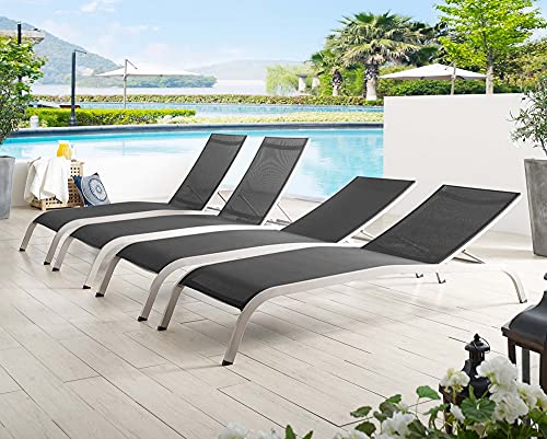 Modway Savannah Chaise Lounge Set, Four Chairs Black