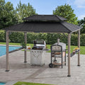 Sunjoy Wooden Grill Gazebo 8x12 ft Steel Hardtop Solar Power Outdoor Cooking Shelter Black