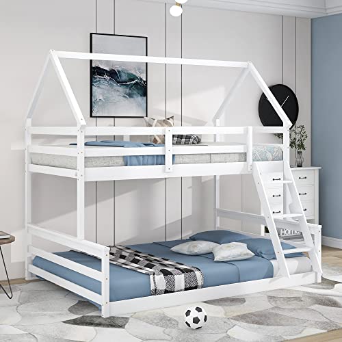 Brisca Twin Over Full Bunk Bed with Built-in Ladder White
