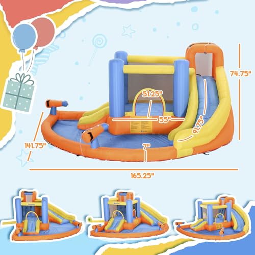 Outsunny Inflatable Water Slide 5-in-1 Bouncy Castle Orange/Blue/Yellow