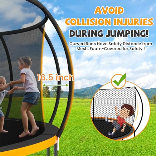 Zevemomo Upgraded 16FT Trampoline with Basketball Hoop and Sprinkler Orange