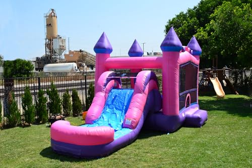 JumpOrange Commercial Inflatable Princess Bricks Bounce House with Slide Combo 5-in-1 Wet/Dry