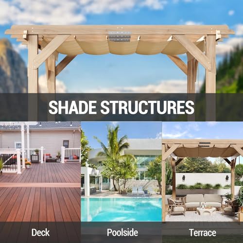 SunnyFurn 10x12 Ft Cedar Wood Pergola with Retractable Shade Canopy Natural