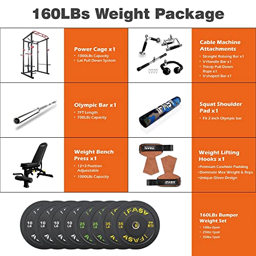 IFAST Power Cage with Lat Pulldown 1000 LBs Capacity Black