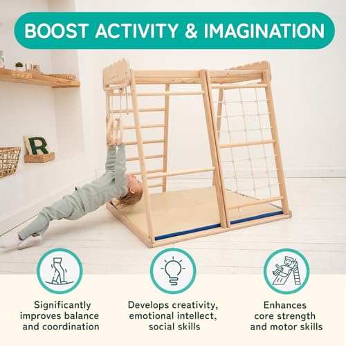 Wood And Hearts Indoor Climbing Gym for Kids 1-4 Blue