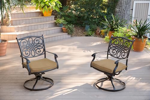 Hanover Traditions 7-Piece Patio Dining Set with 6 Swivel Rocker Chairs and Tan Cushions