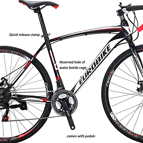 EUROBIKE Road Bike 700C Wheels 21 Speed Disc Brake Bicycle 54cm Cycling Black Red