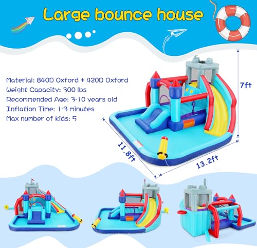 Wesoky 10-in-1 Inflatable Bounce House Water Slide with Blower
