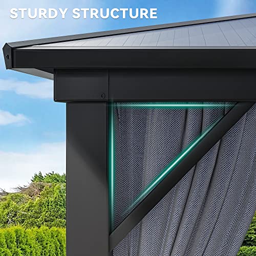 YITAHOME 10x12ft Hardtop Gazebo with Netting and Curtains Aluminum Frame Gray