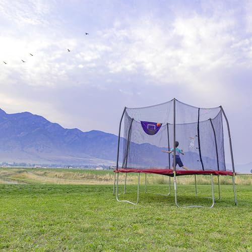 Skywalker Trampolines 12-Foot Jump N’ Dunk Trampoline with Enclosure Net Red