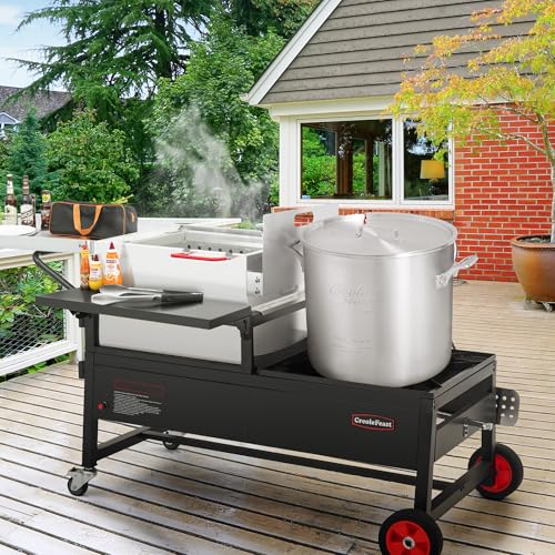 Creole Feast 90 Qt Crawfish Boiler Combo 2-Burner Propane Gas Cooker with Stainless Steel Paddle Silver & Black