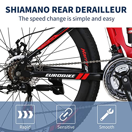 EUROBIKE 26” Full Suspension Mountain Bike 21 Speed Folding Bicycle Men or Women MTB G6 Red
