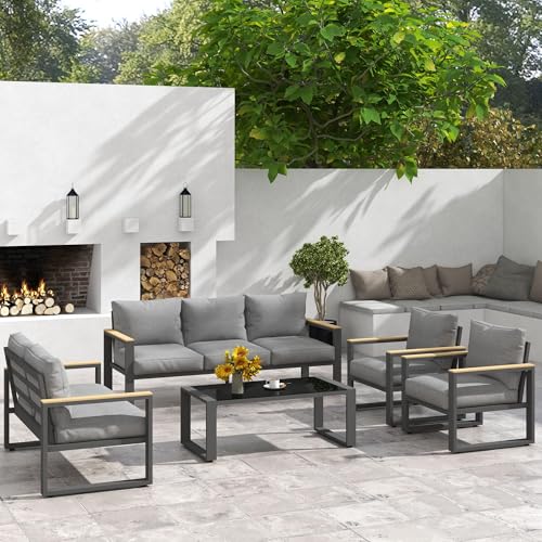 RoyalCraft 7-Seater Aluminum Patio Furniture Set with Coffee Table Grey