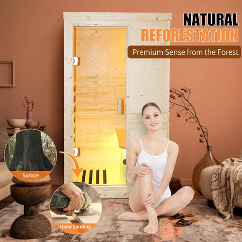 ToTibuy Far Infrared Wooden Sauna Room Single Person Spa Wood Color