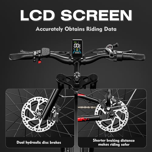 Brigittebike Electric Bike for Adults 1500W 52V 21Ah 37MPH 50Miles Range 26” Fat Tire Beach Snow Mountain Bike Dual Hydraulic Disc Brakes Full Suspension ES7PRO-1500W-37MPH Black