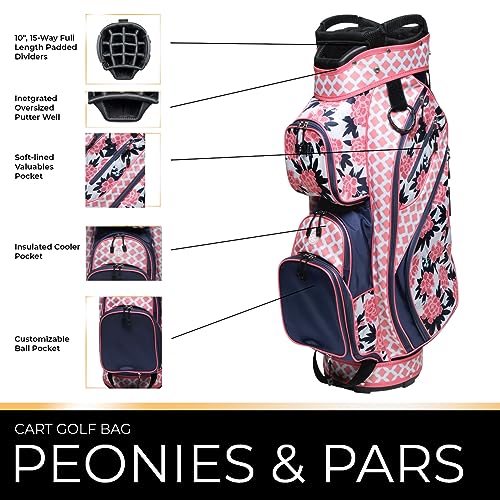 Glove It Ladies Lightweight Golf Cart Bag 6lbs, 15-Way Divider, 9 Pockets - Peonies & Pars