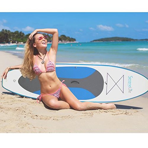 SereneLife Inflatable Stand Up Paddle Board, Surf Control, Non-Slip Deck, 6'' Wide Stance