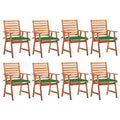 Patio Dining Chairs Set of 8 with Cushions Solid Acacia Wood and Aluminum White