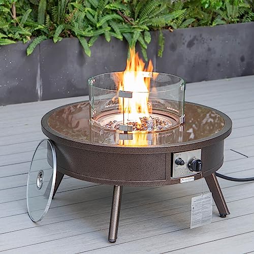 LeisureMod Walbrooke Modern Aluminum 5-Piece Patio Conversation Set with Firepit Table Navy Blue