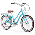 sixthreezero EVRYjourney Women's 21-Speed Step-Through Hybrid Cruiser Bicycle Teal w/Brown Seat/Grips