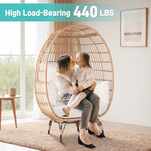 OTSUN Egg Chair Set of 2 Oversized Wicker Basket Lounger with 4 Cushions 440lb Capacity Ivory