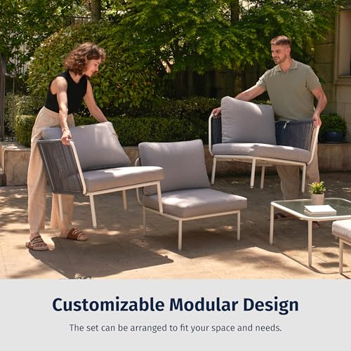 EAST OAK 5-Piece Montauk Modular Patio Furniture Set Outdoor Sectional Sofa with Coffee Table Dove Grey