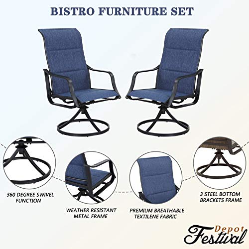 Festival Depot Outdoor Dining Chair Set, Metal Swivel Armchairs with Textilene Fabric, High Back, Blue, 6 pcs