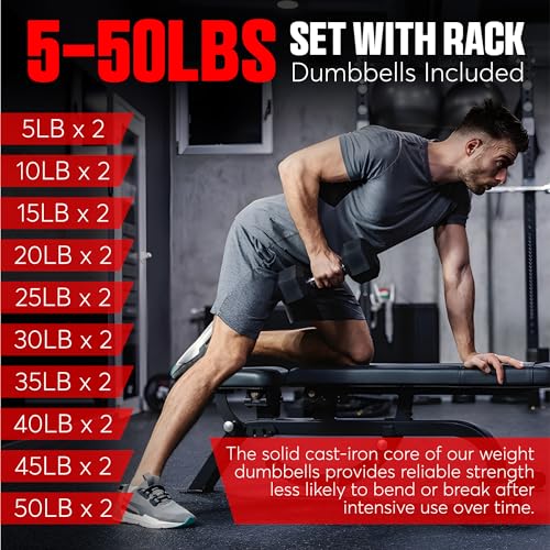 StrengthUSA Rubber Hex Dumbbell Set with Rack 550 lbs Black