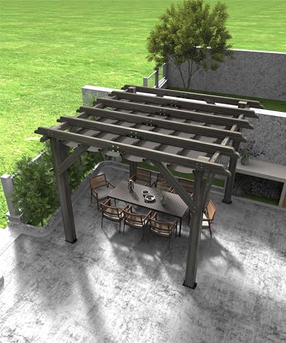 DEXSO 10' x 10' Cedar Wood Pergola with Retractable Shade Canopy Charcoal Gray