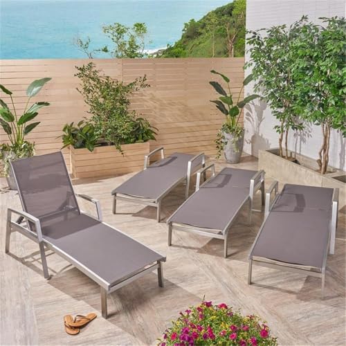 Afuera Living Outdoor Mesh and Aluminum Chaise Lounge Set of 4 Grey