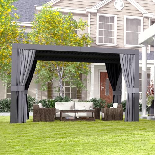 Aoxun Louvered Pergola 10x12ft Outdoor Aluminum Adjustable Roof Gray