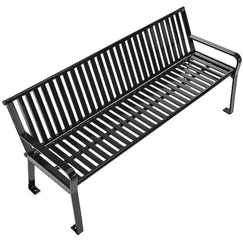 Global Industrial 6 ft Outdoor Park Bench with Back Vertical Steel Slat Black