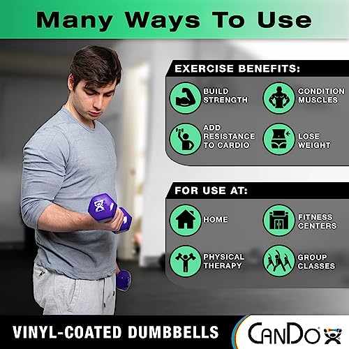 CanDo Vinyl Coated Dumbbells 5 Pairs 1lb-10lb with Storage Rack Multi