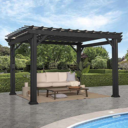 Backyard Discovery Stratford 12' x 10' Galvanized Steel Pergola Kit with Shade Sail Canopy Black