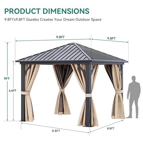 YITAHOME 10X10FT Metal Hardtop Gazebo Outdoor Patio Canopy Brown