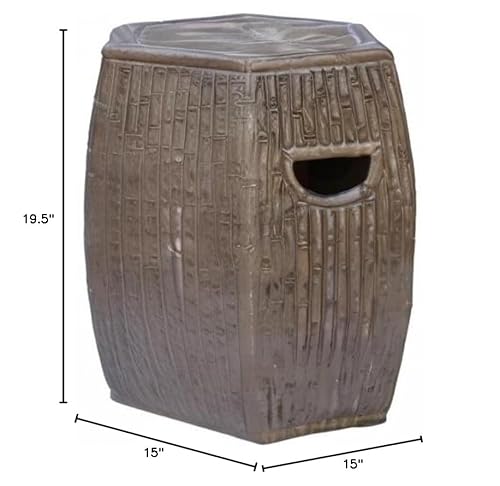 Orientliving Chinese Hexagon Bamboo Theme Ceramic Garden Stool Brown